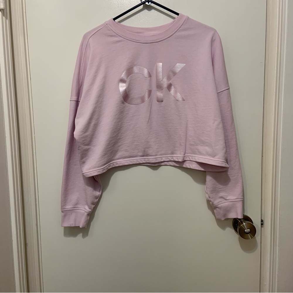 Calvin Klein Performance Large Pink Cropped Sweatshirt Iridescent CK Logo